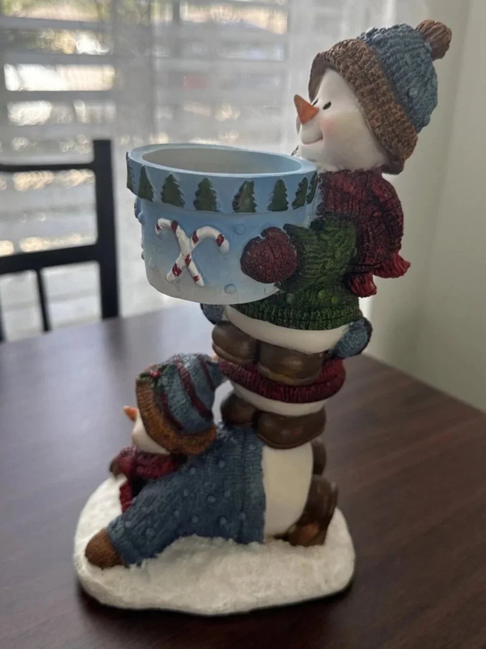 Vintage Home Interiors Stacked Snowmen Votive Candle Holder Resin 2003 10”